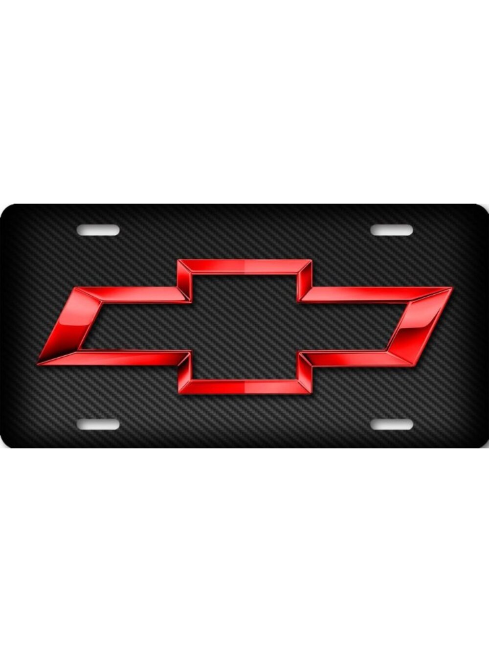 Chevy Bowtie Black and Red Glossy Chrome look FLAT License Plate 12"x6"